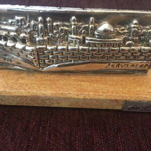 Vintage Ben Zion Israel Jerusalem 925 Sterling Chased Sculpture Marble Base 3D